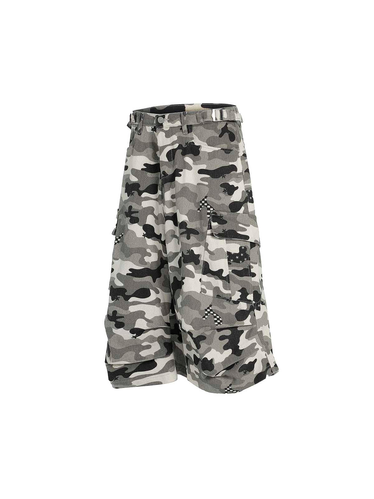 Camouflage straight-leg mid-length jeans size smaller