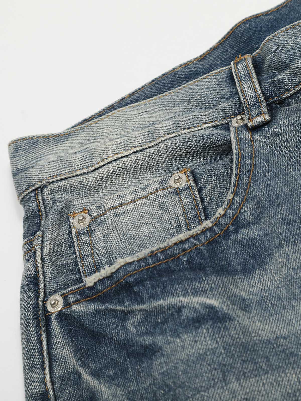 Vintage Distressed Design Straight-Leg Capri Jeans