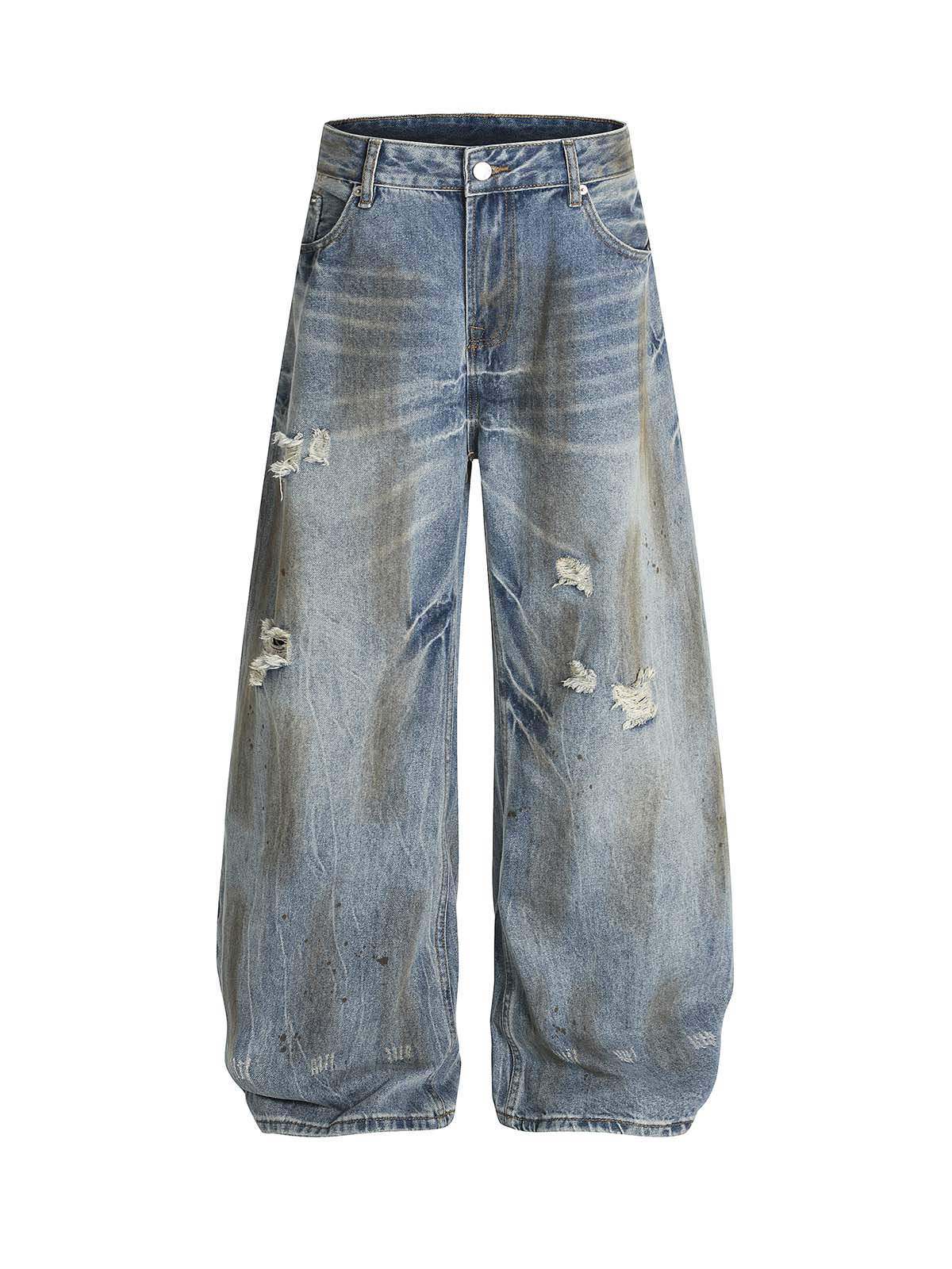 Distressed Ripped Machete-Cut Jeans