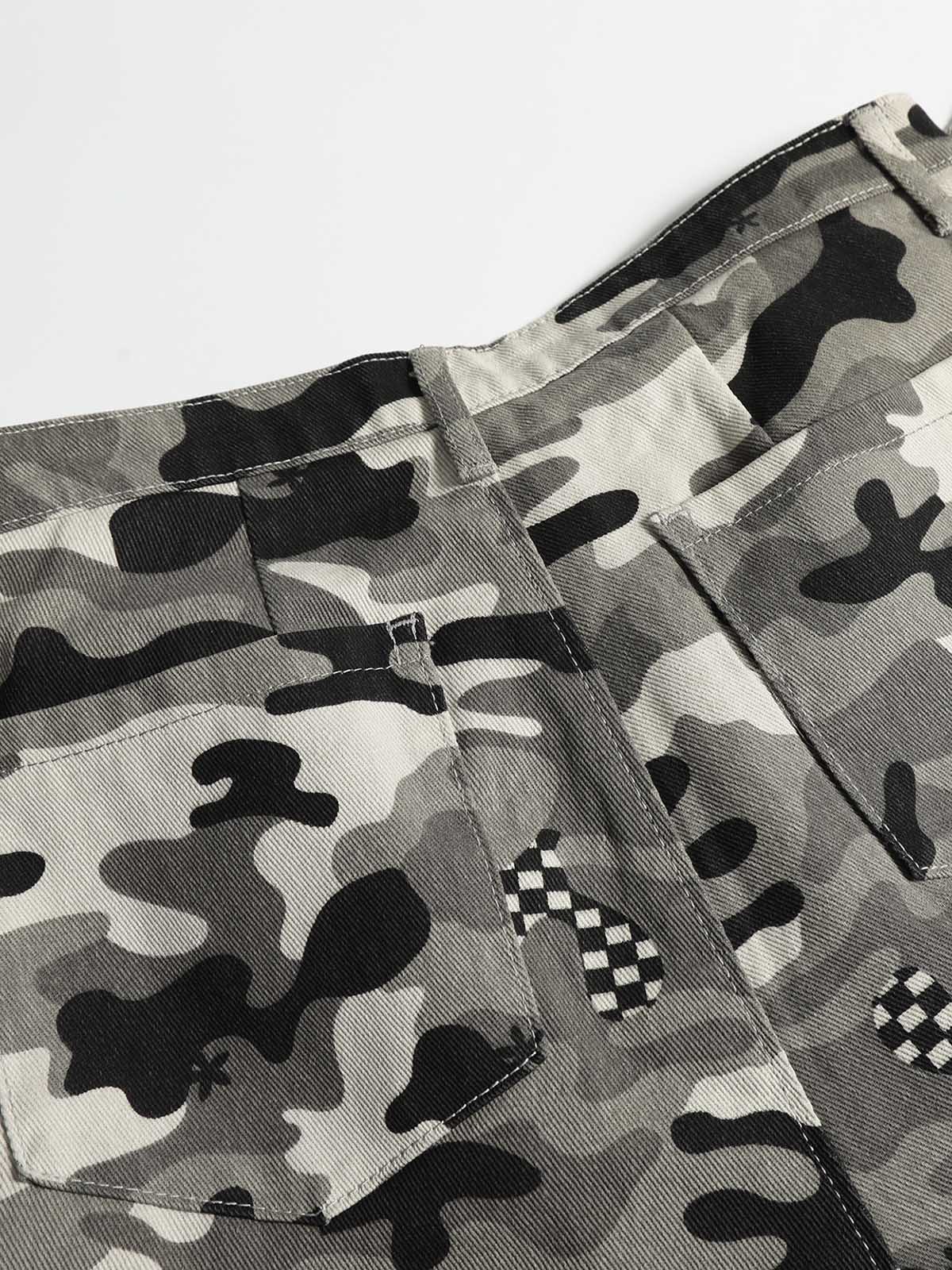 Camouflage straight-leg mid-length jeans size smaller