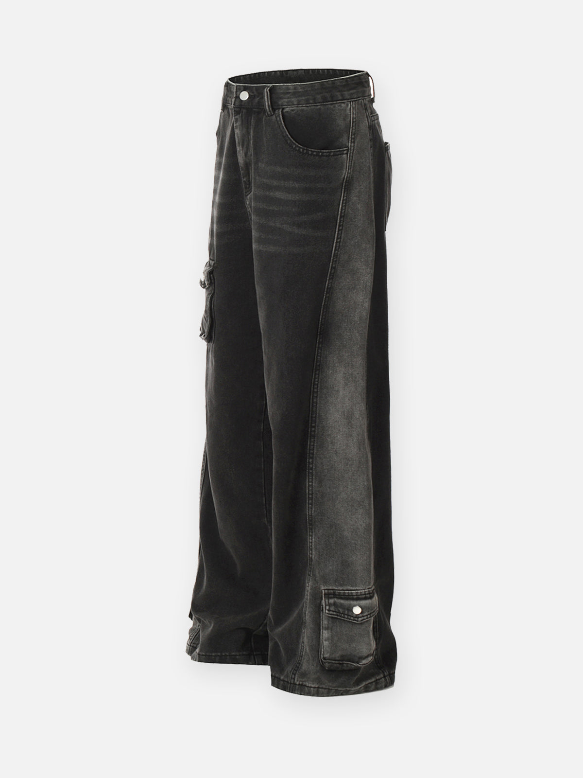 Multi-Pocket Design Washed Workwear Straight Jeans