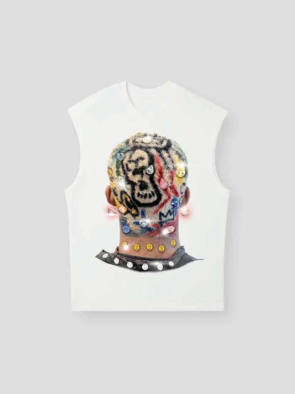 BOUNCE BACK© Colored Hair Diamond Print Print Round Neck Tank Top