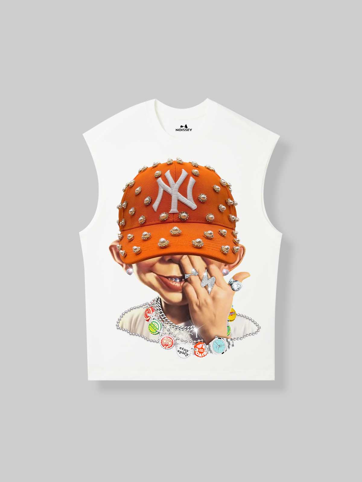 Bad Boy with Orange Pearl Hat Print Tank Top