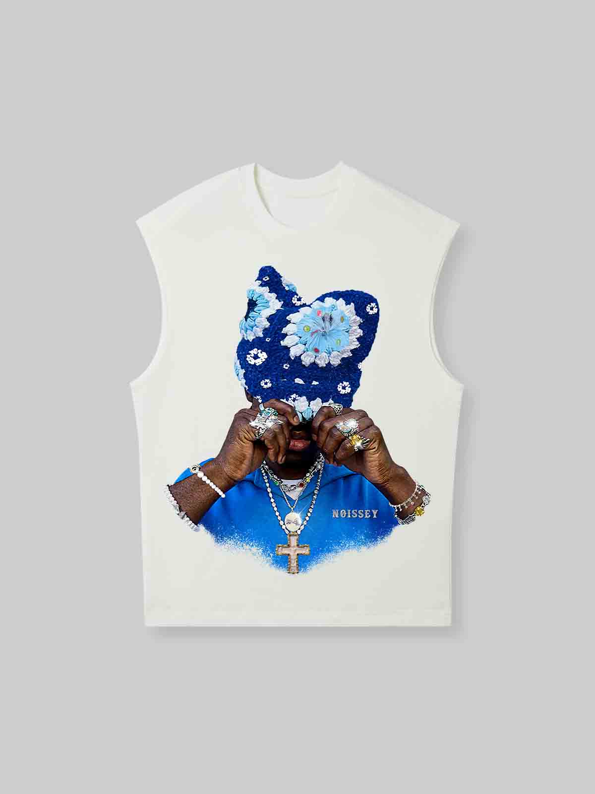 Sapphire Blue Knit Hat Wash Blue Print Tank Top