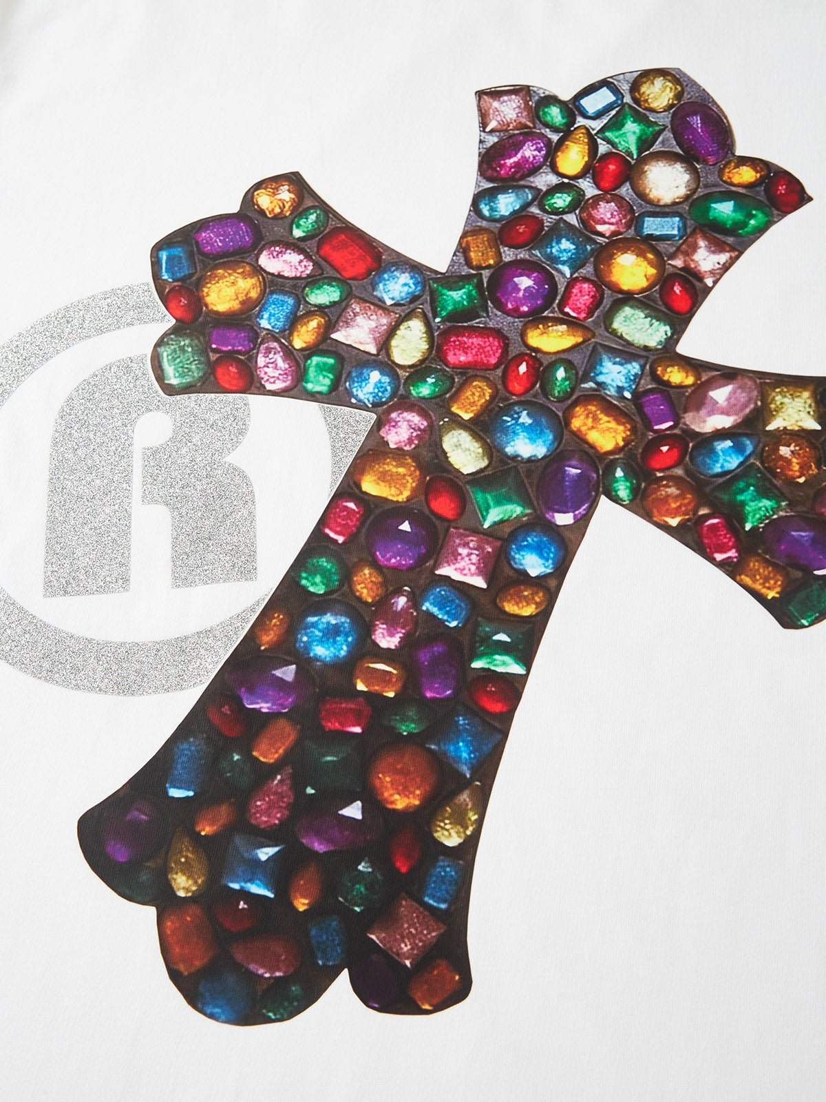 T-shirt imprimé texte scintillant avec croix en pierres précieuses BOUNCE BACK©