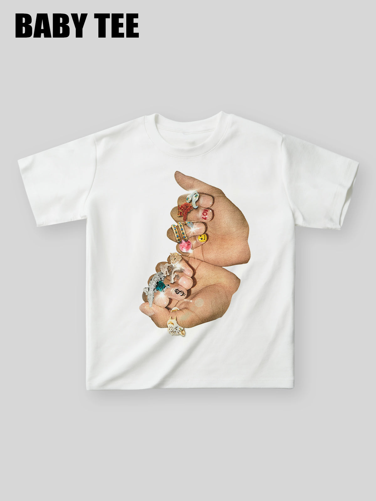 T-shirt bébé imprimé bague en diamant avec graffiti au doigt