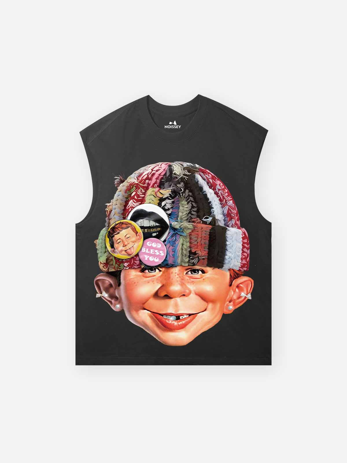 DIY Bad Boy with Knitted Cap Print Tank Top