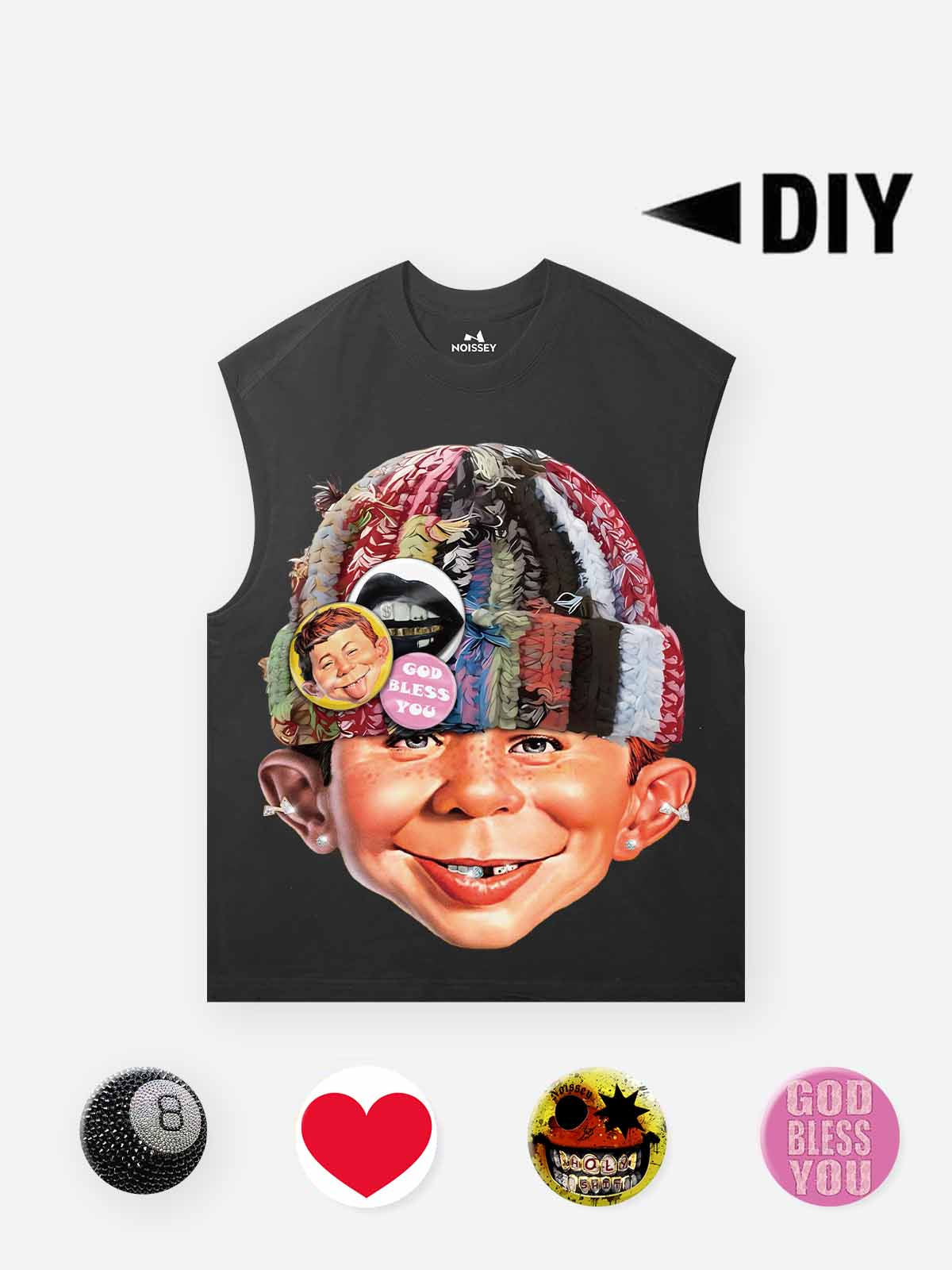 DIY Bad Boy with Knitted Cap Print Tank Top