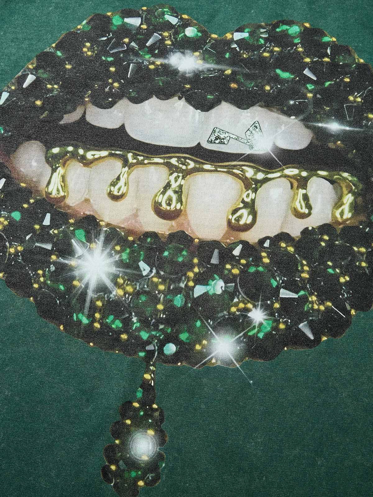 High Quality Green Gem Lip Wash Print heavyweight T-shirt