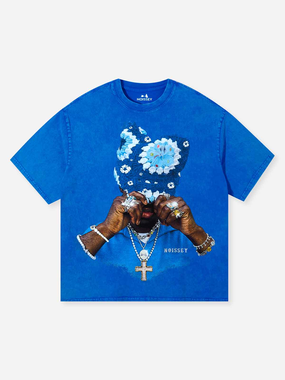 Sapphire Blue Knit Hat Wash Blue Print T-shirt