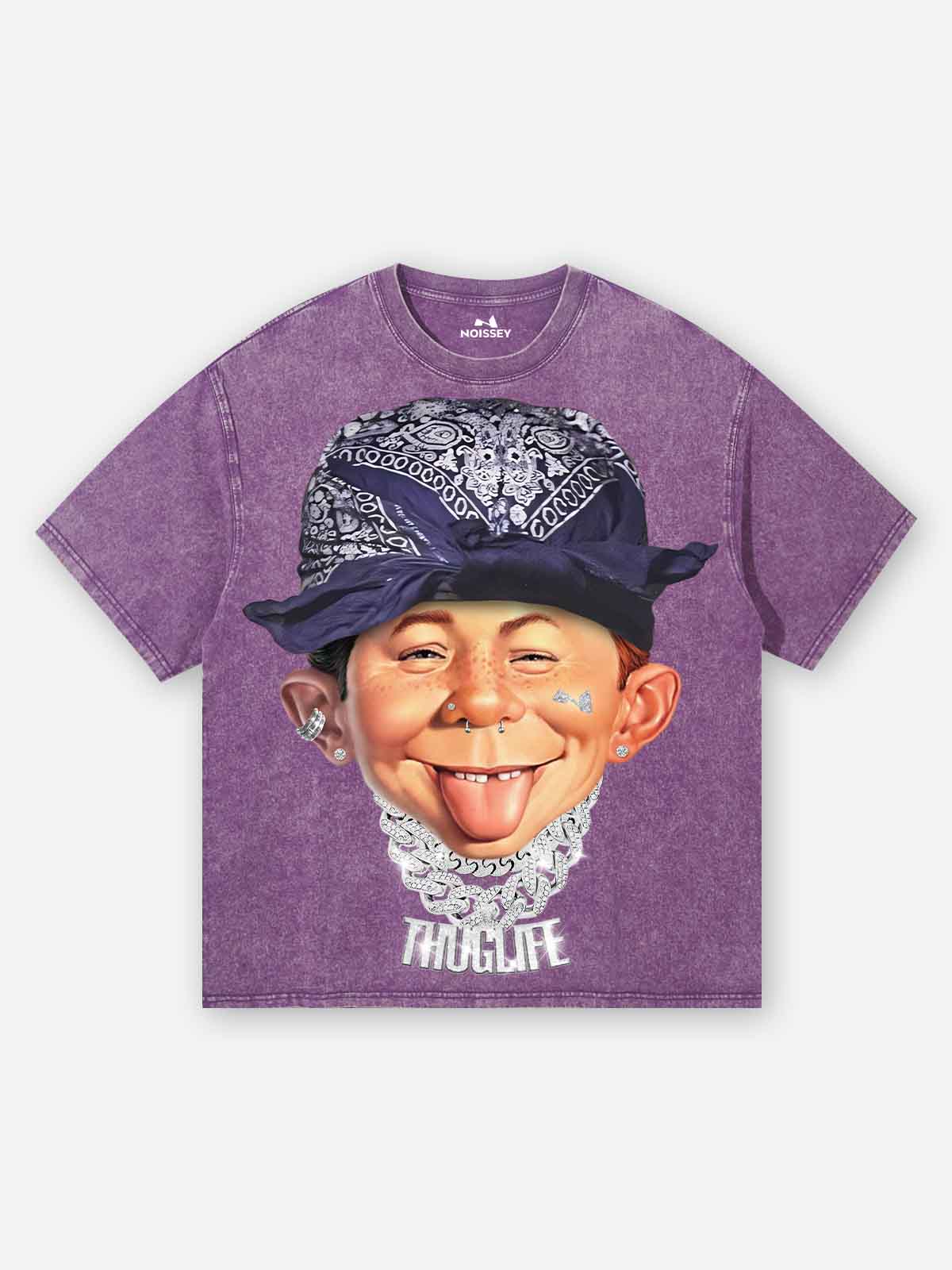 Bad Boy  with Purple Paisley Headscarf Washed Print T-shirt