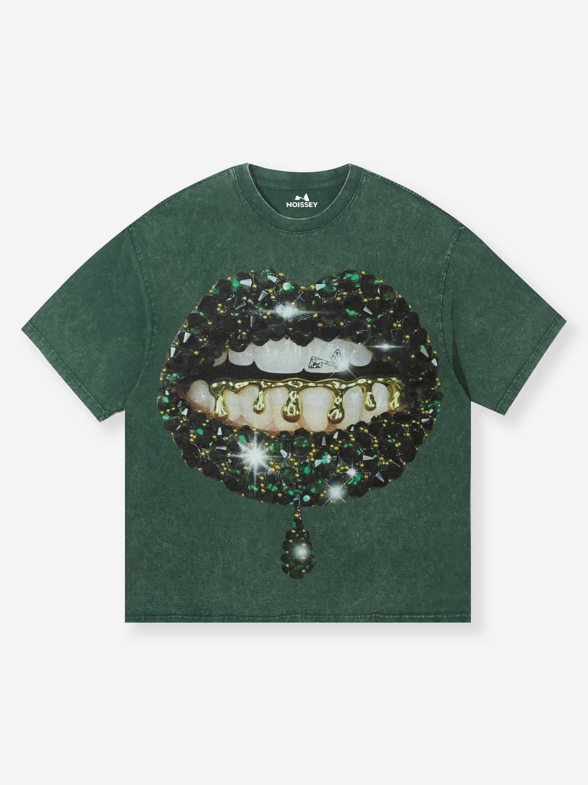 High Quality Green Gem Lip Wash Print heavyweight T-shirt