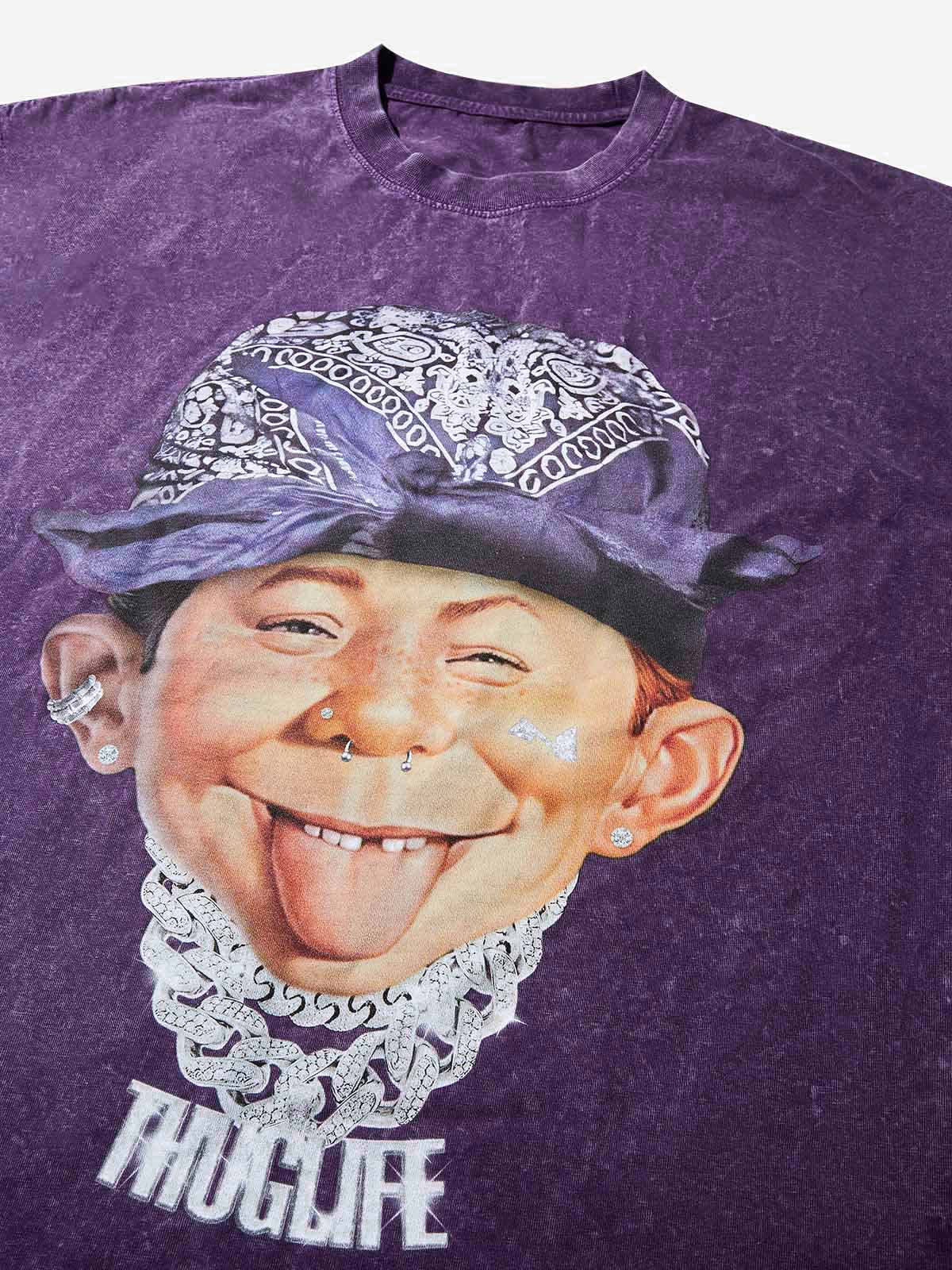 Bad Boy  with Purple Paisley Headscarf Washed Print T-shirt