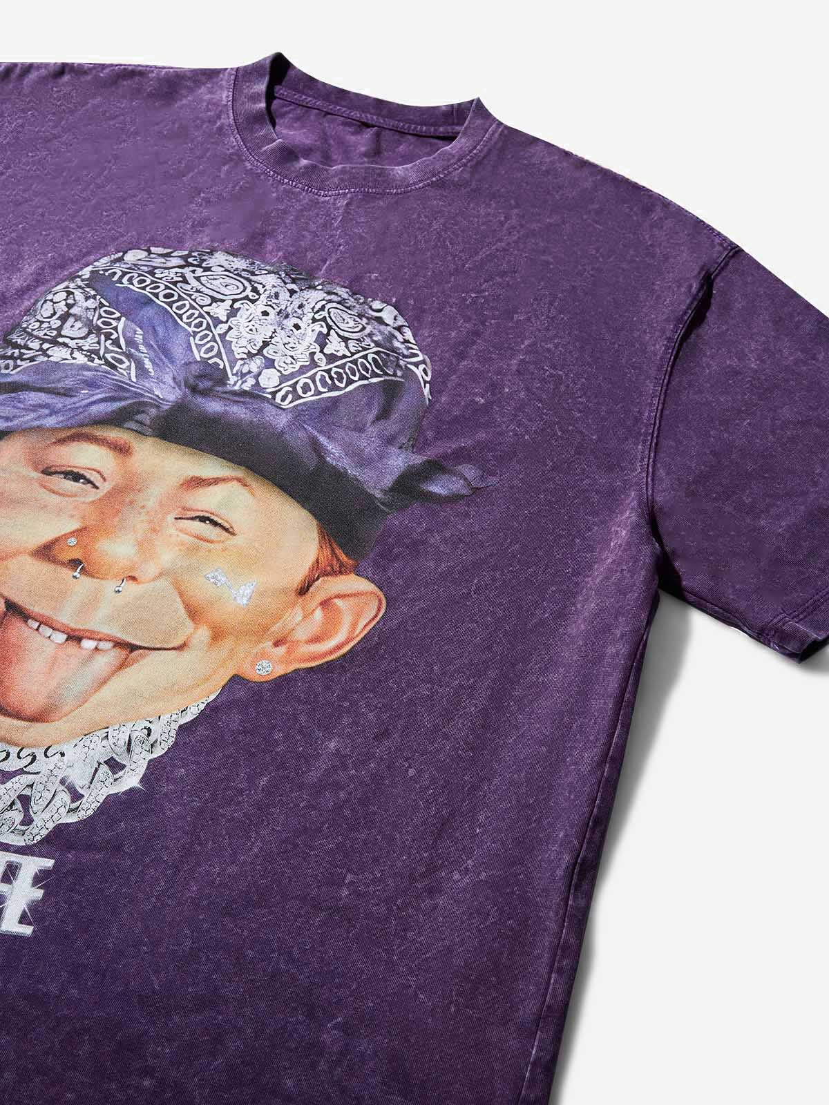 Bad Boy  with Purple Paisley Headscarf Washed Print T-shirt