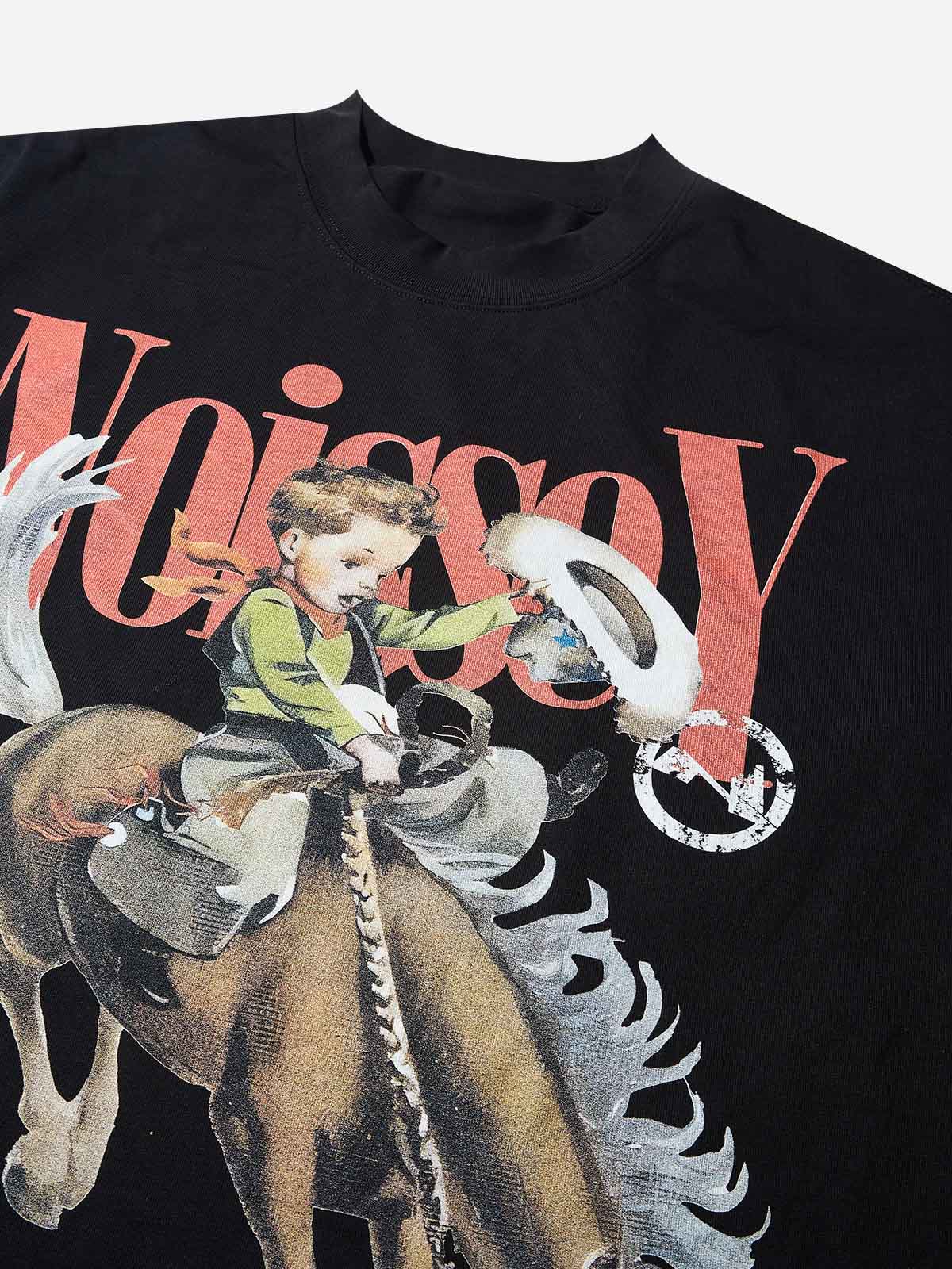 Boxy Oversized T-shirt - Cowboy Vintage Nostalgic Illustration PrintT-shirt