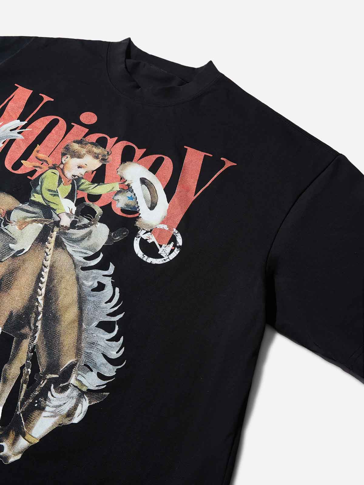 Boxy Oversized T-shirt - Cowboy Vintage Nostalgic Illustration PrintT-shirt