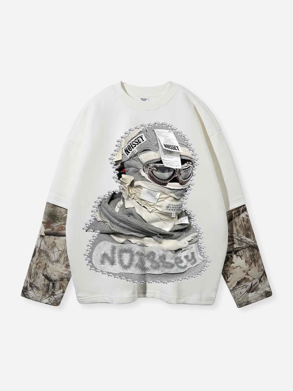 Shattered Collage Masked Print Patchwork Tree-Grain Long Sleeve