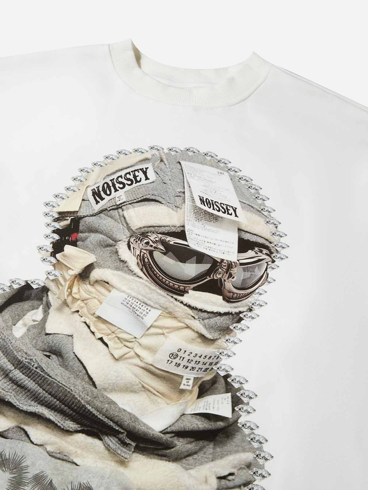 Shattered Collage Masked Print Patchwork Tree-Grain Long Sleeve