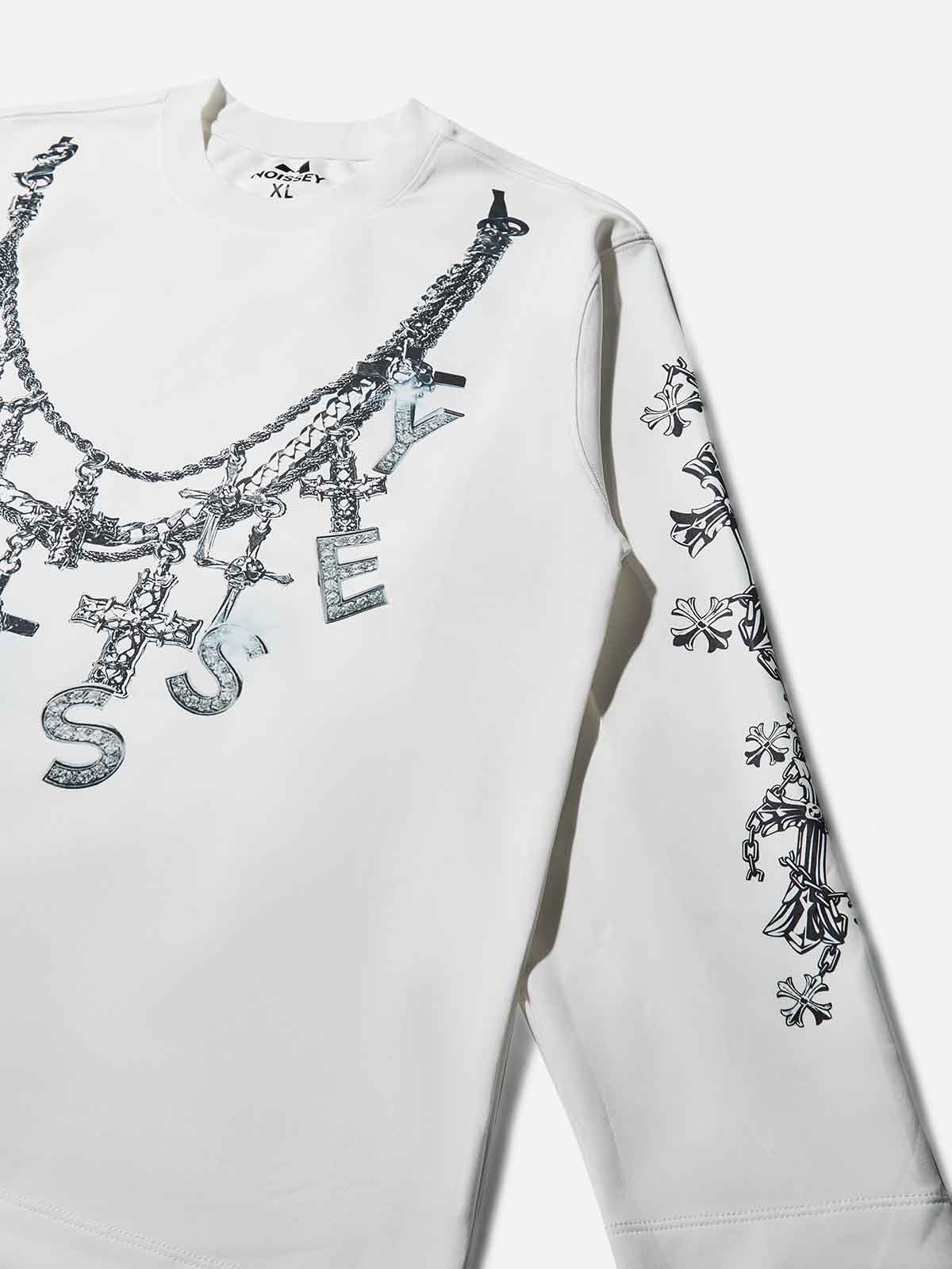 Noissey Metal Cross Necklace Printed Air Cotton Long Sleeve