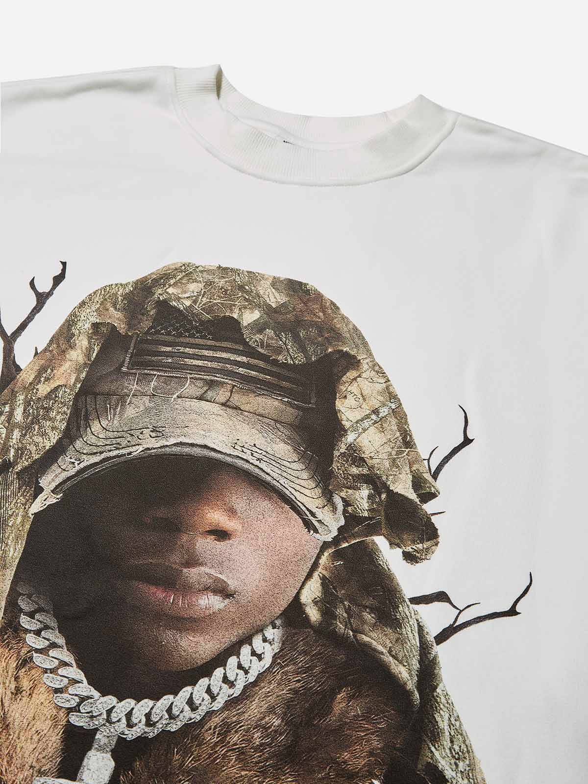 Real Tree Headscarf-Character Print Fake Two-Piece Long-Sleeve