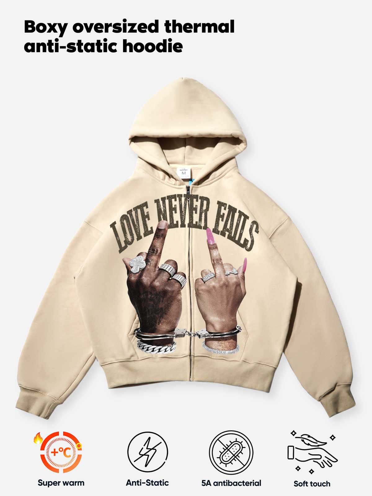 Love Never Fails Shell-Colored Warm Hoodie