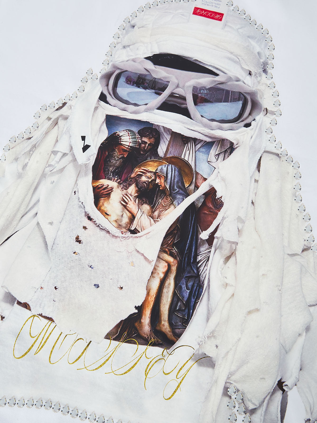 Boxy oversized T-shirt Bible Story Collage Face Mask T-shirt