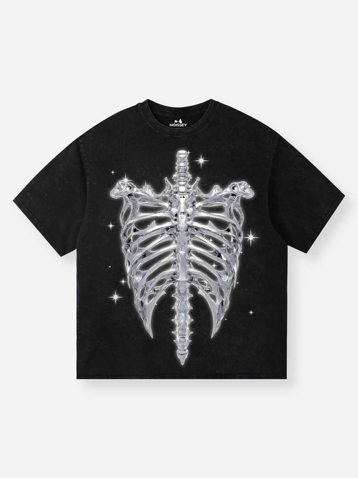 High Quality Cyber Metal Skull Print 300g T-shirt