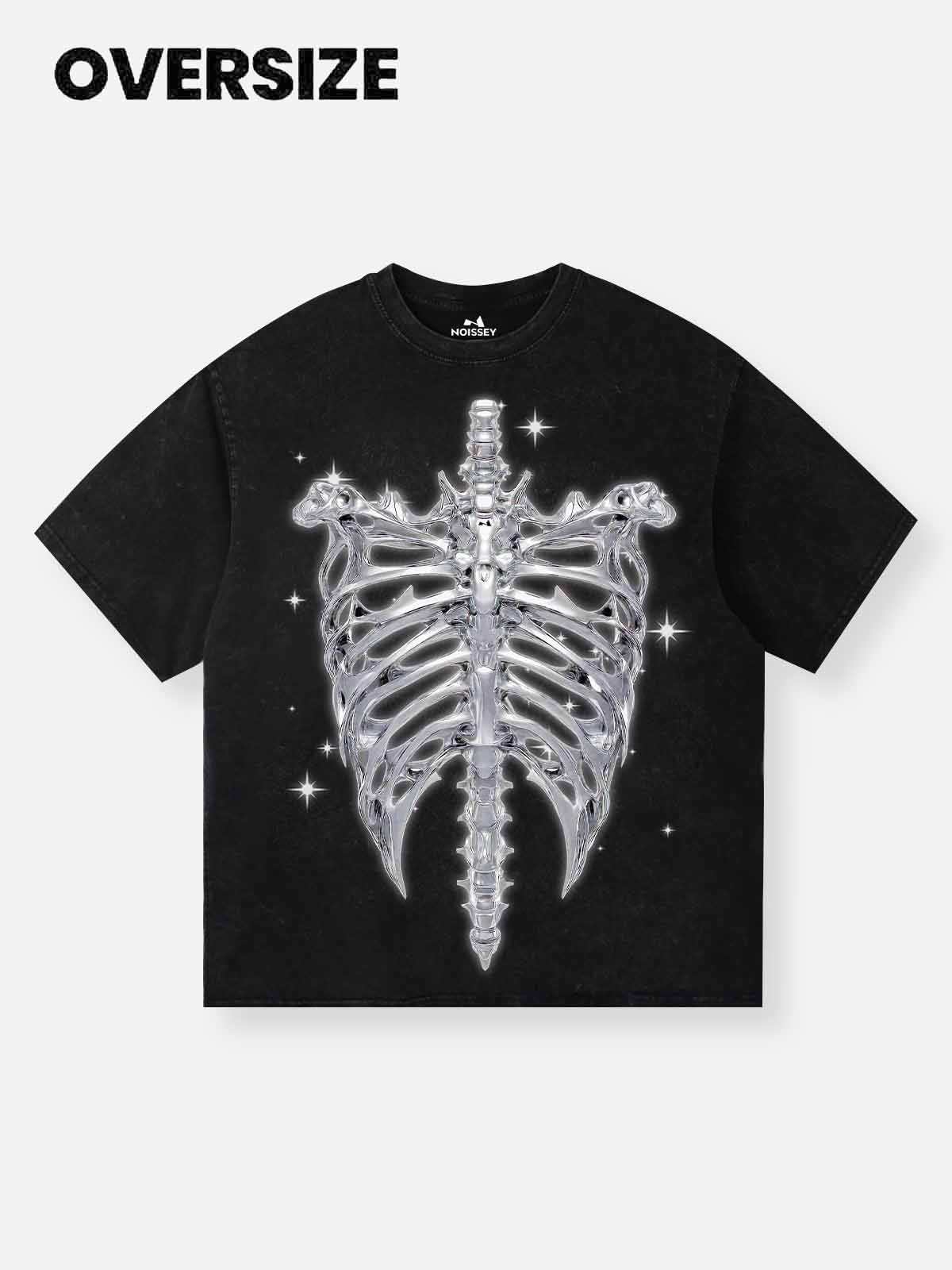 High Quality Cyber Metal Skull Print 300g T-shirt