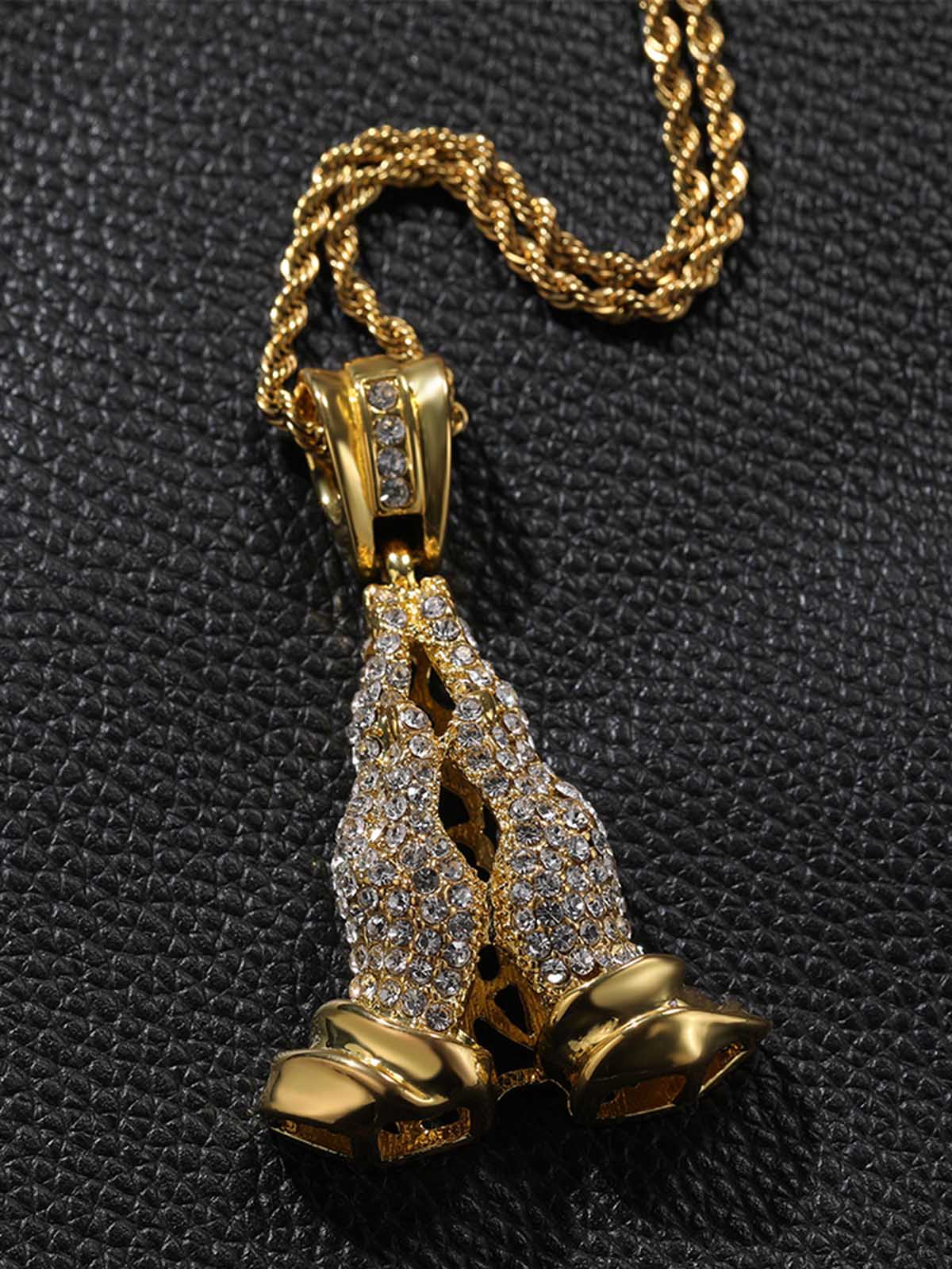 Hands Praying Full Diamond Necklace