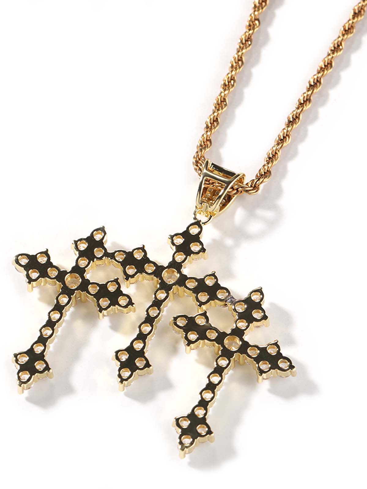 Full zirconium fine cross pendant copper inset zircon necklace