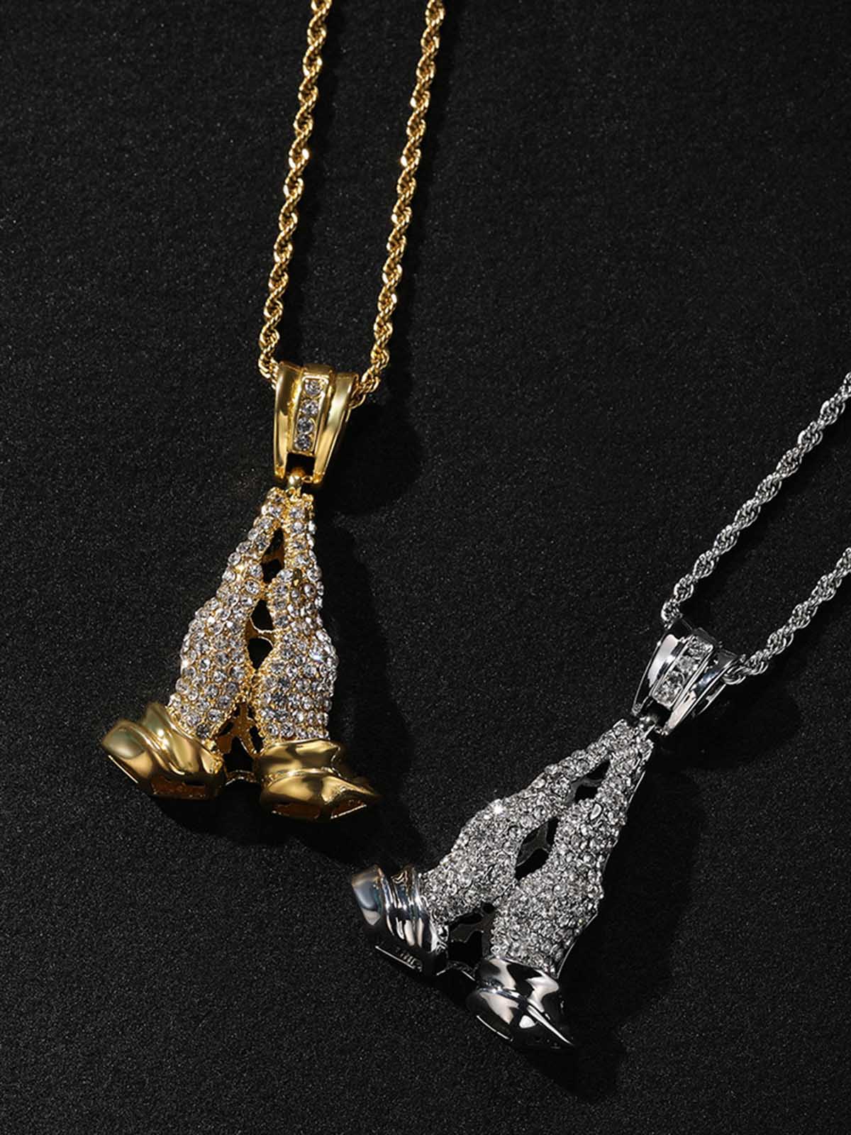 Hands Praying Full Diamond Necklace