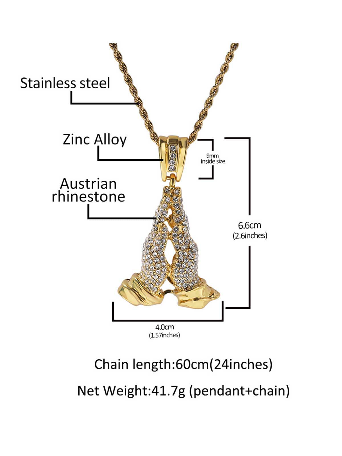 Hands Praying Full Diamond Necklace