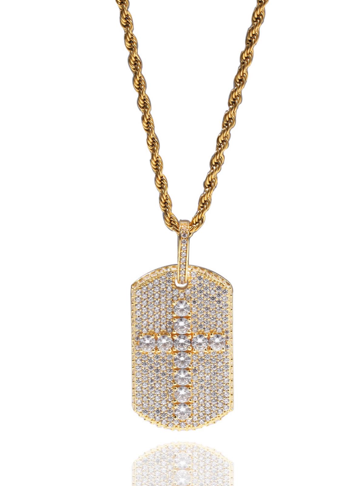 Full-Diamond Crucifix Square Copper Necklace