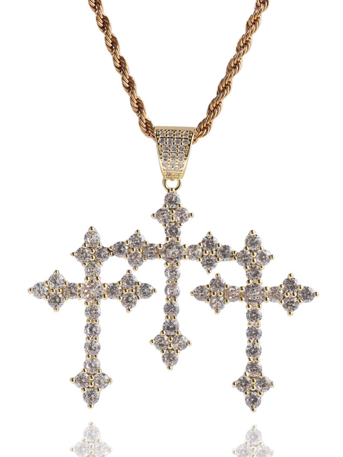 Full zirconium fine cross pendant copper inset zircon necklace