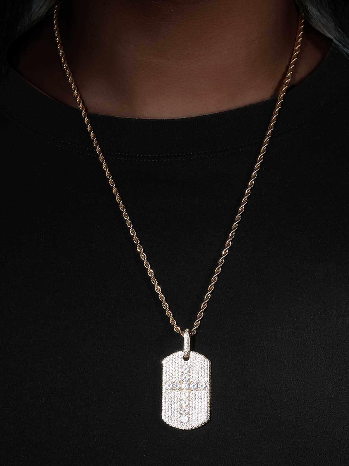 Full-Diamond Crucifix Square Copper Necklace
