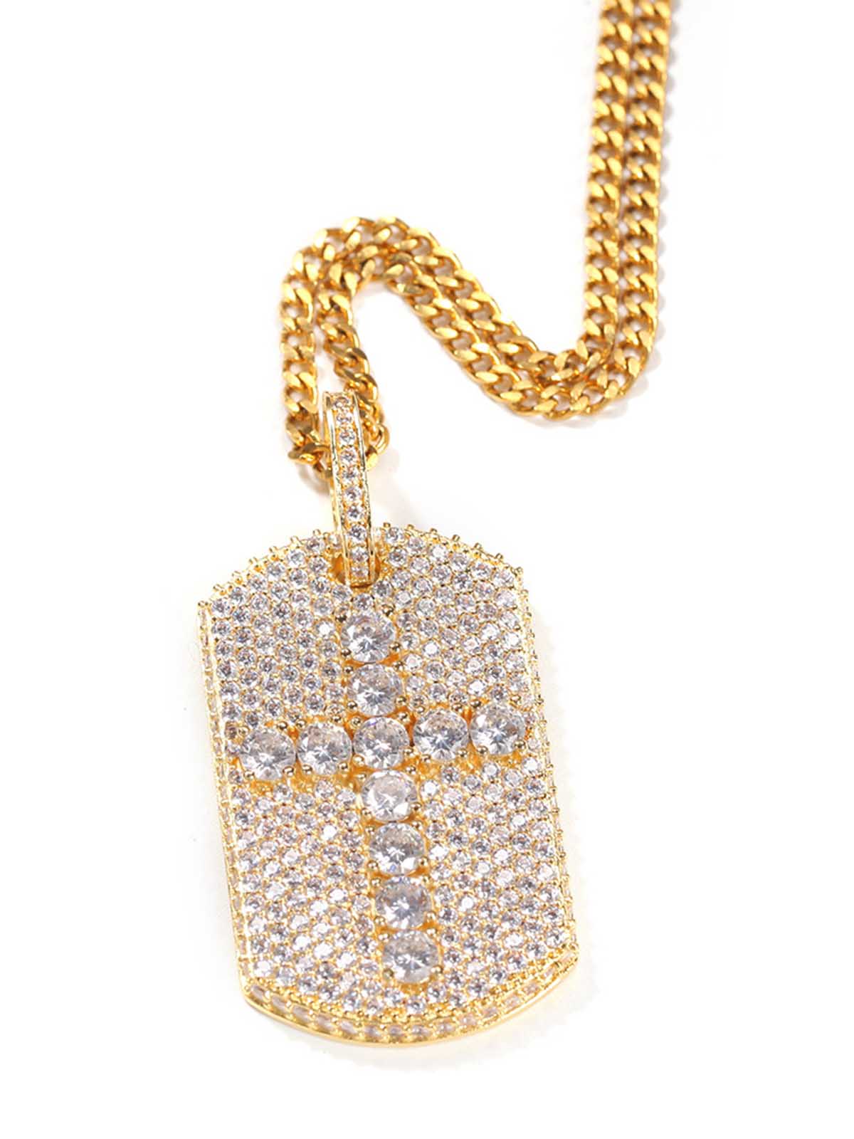 Full-Diamond Crucifix Square Copper Necklace