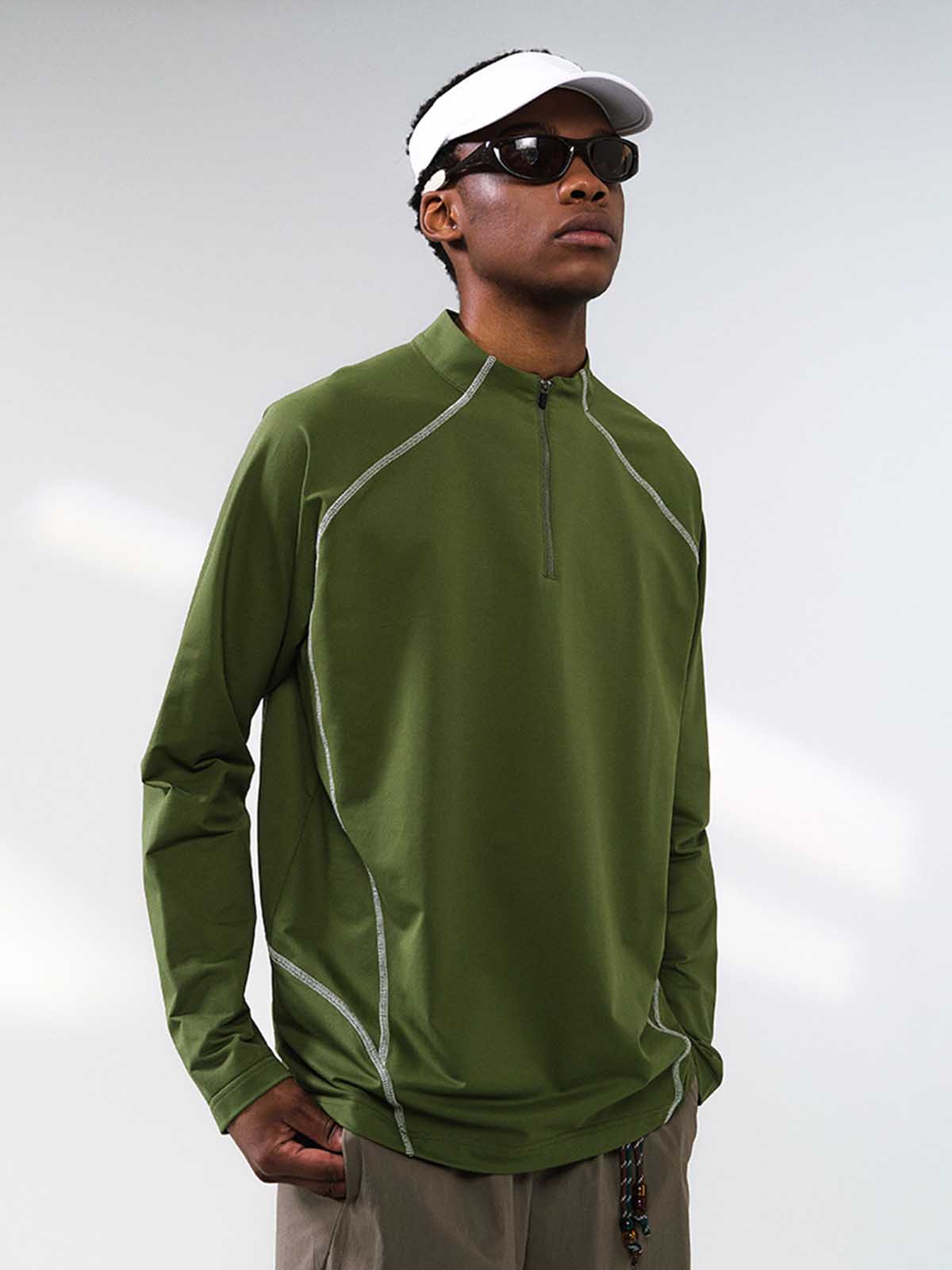 Knit-Imitation Outdoor Windproof High-Collar Half-Zip Long Sleeve