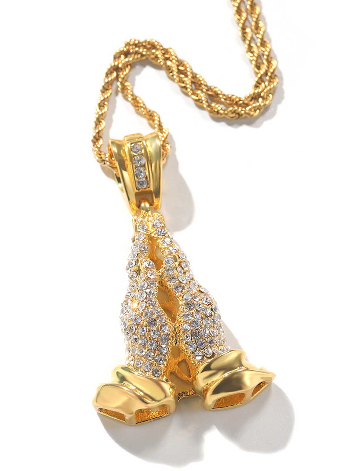 Hands Praying Full Diamond Necklace