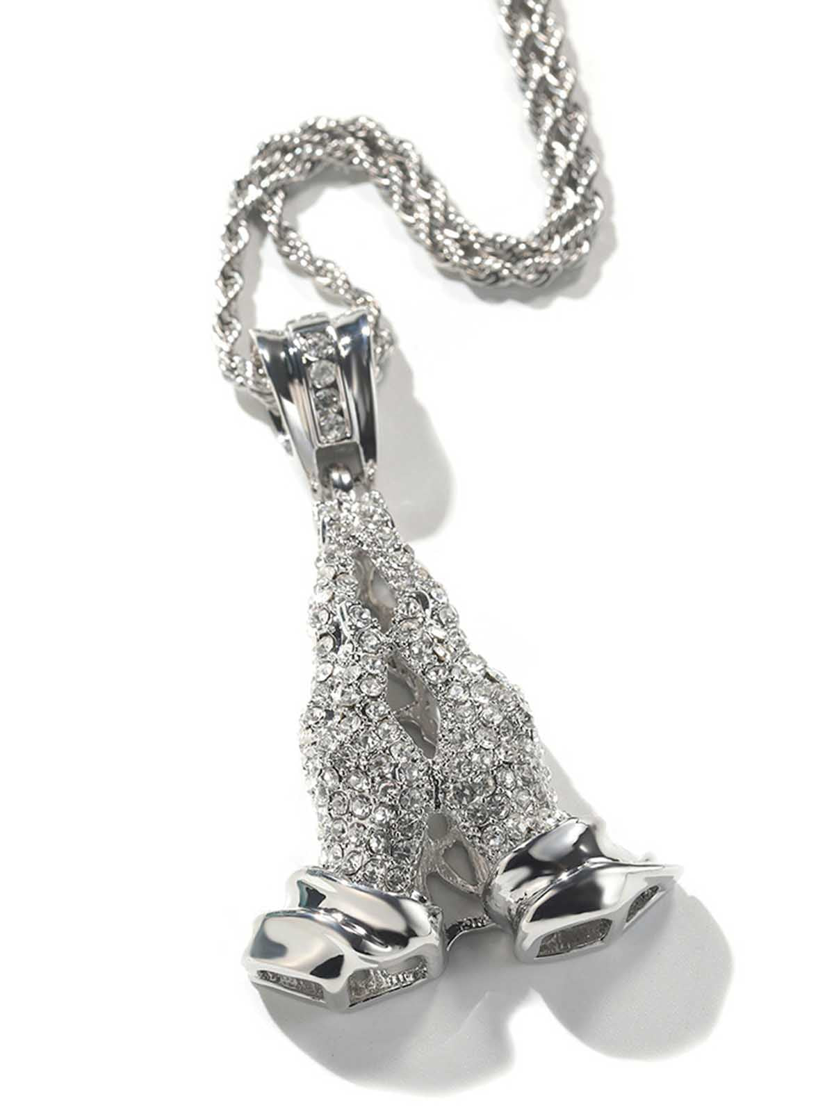 Hands Praying Full Diamond Necklace