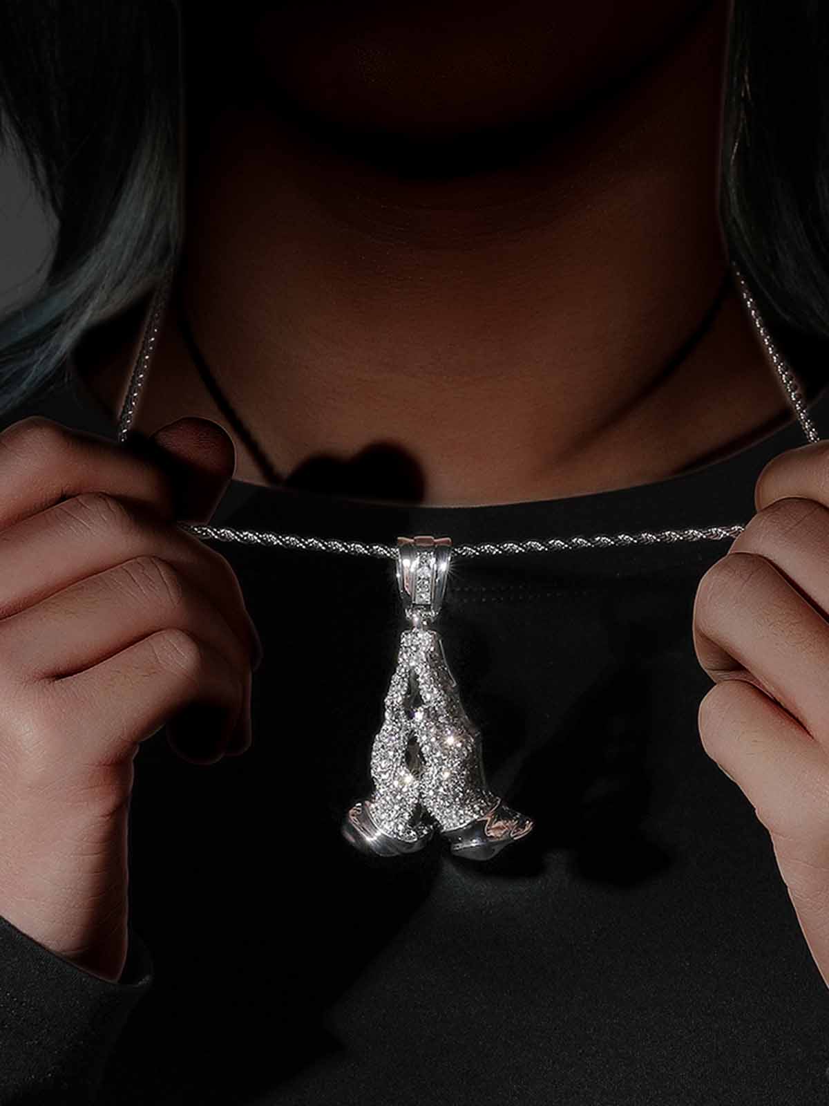 Hands Praying Full Diamond Necklace