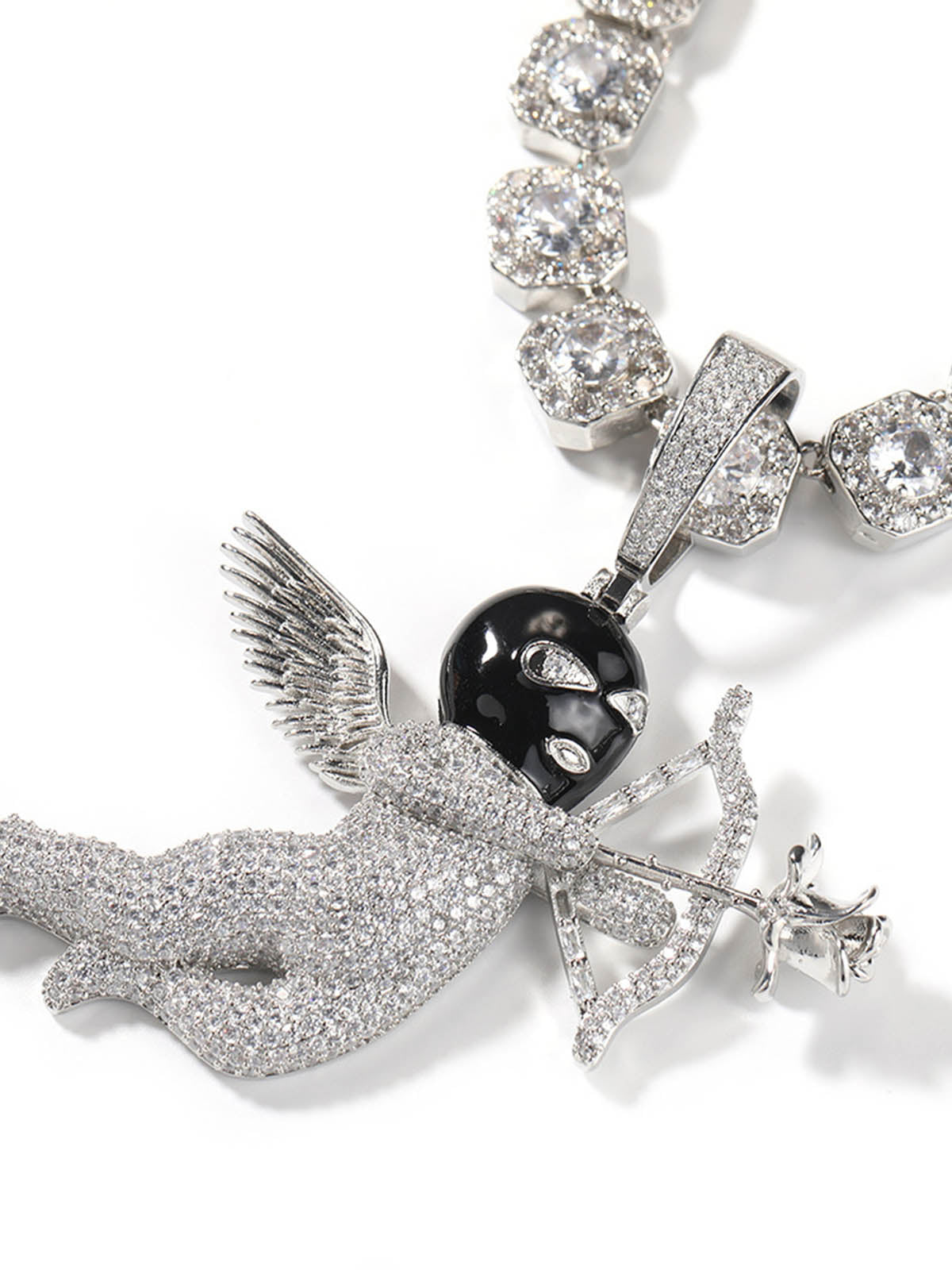 Masked Angel Diamond-Embedded Gold-Plated Rose Cupid's Arrow Necklace