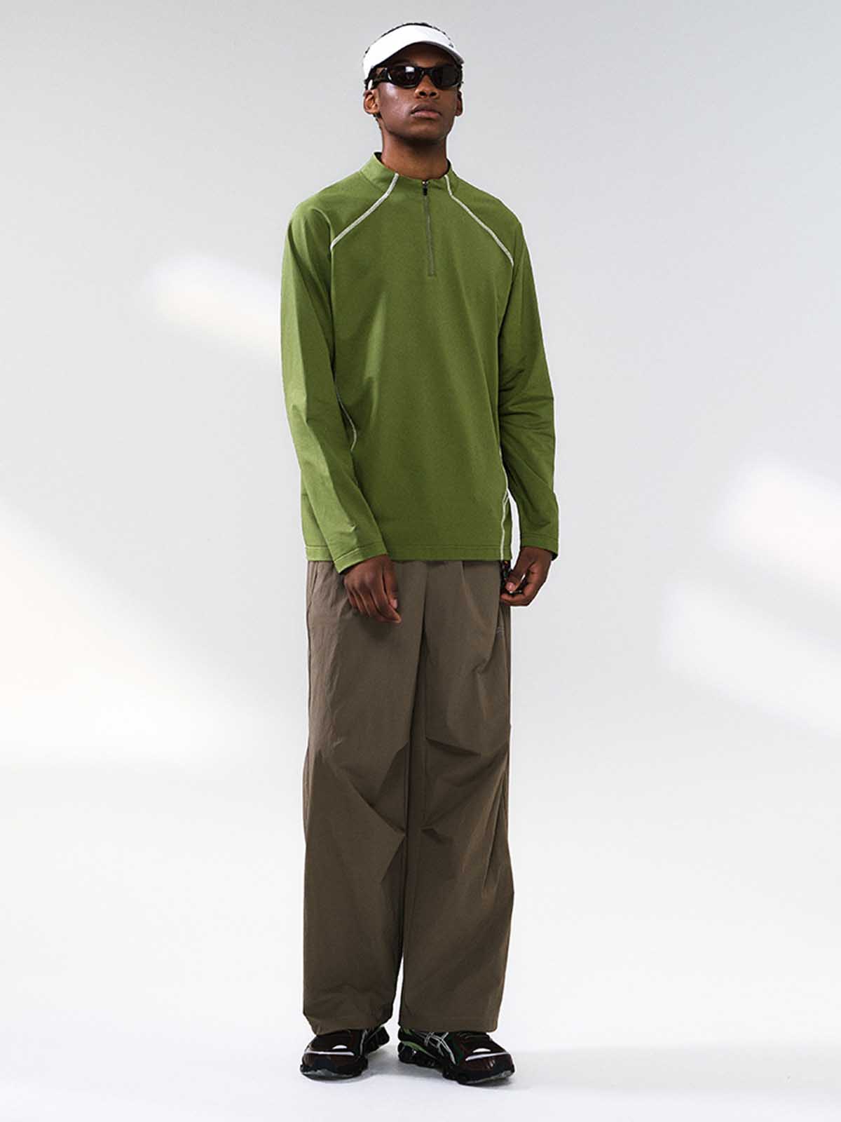 Knit-Imitation Outdoor Windproof High-Collar Half-Zip Long Sleeve