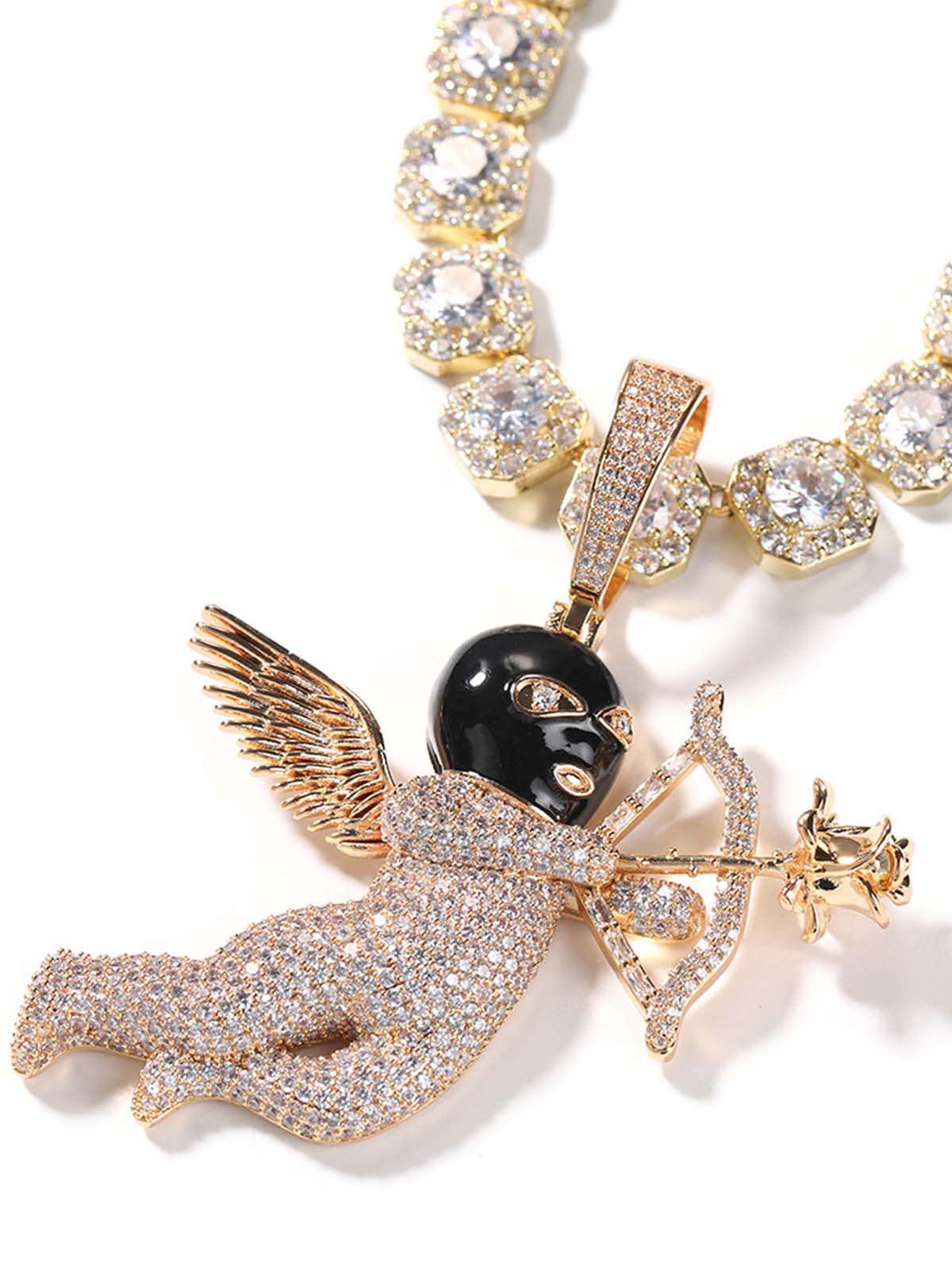 Masked Angel Diamond-Embedded Gold-Plated Rose Cupid's Arrow Necklace