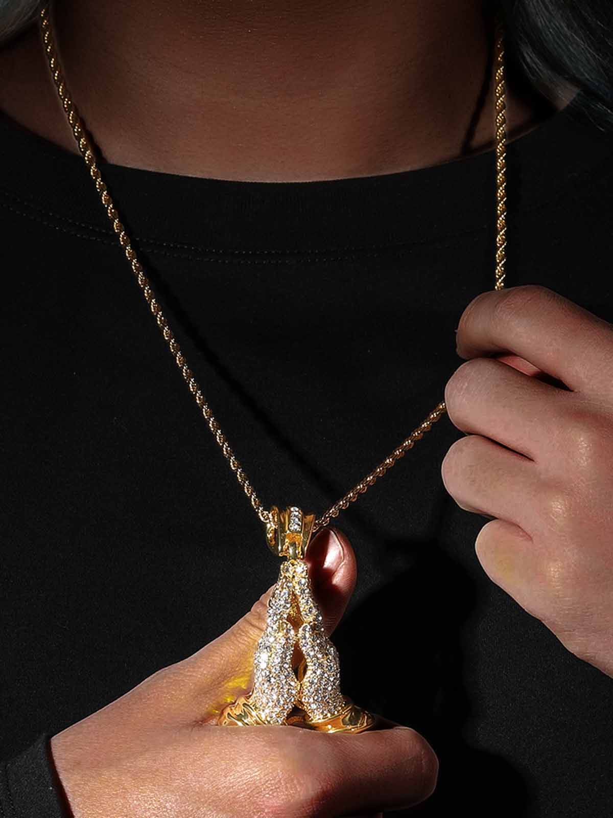 Hands Praying Full Diamond Necklace