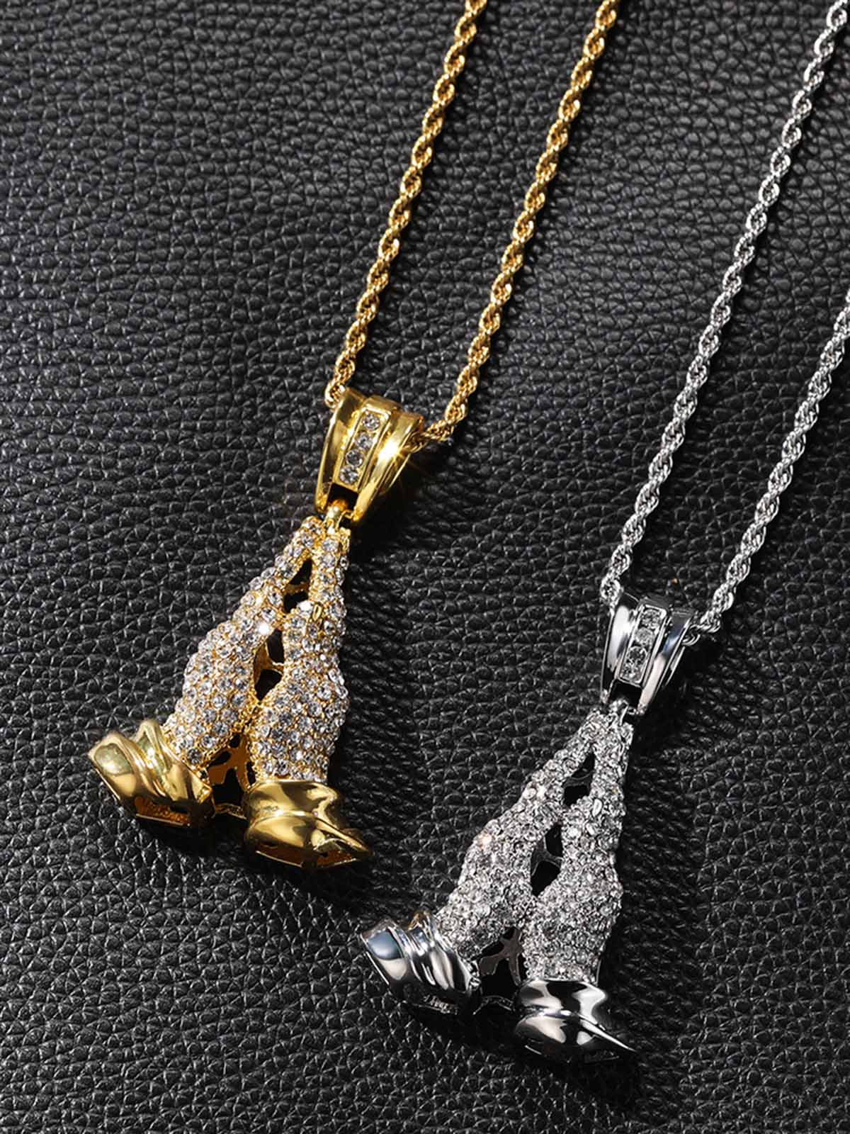 Hands Praying Full Diamond Necklace