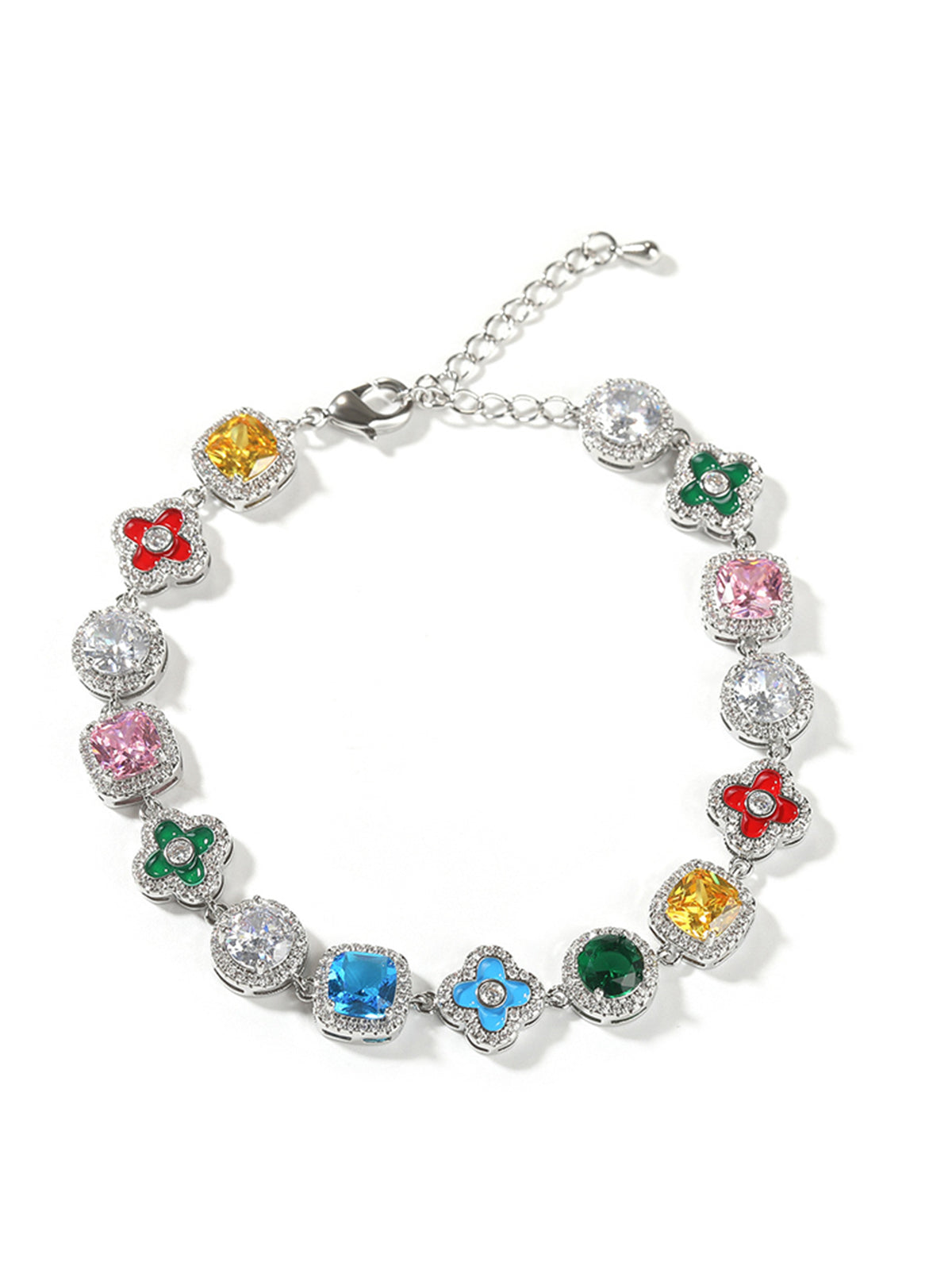 Dopamine-Colored Diamond-Encrusted Flower Geometric Adjustable Bracelet