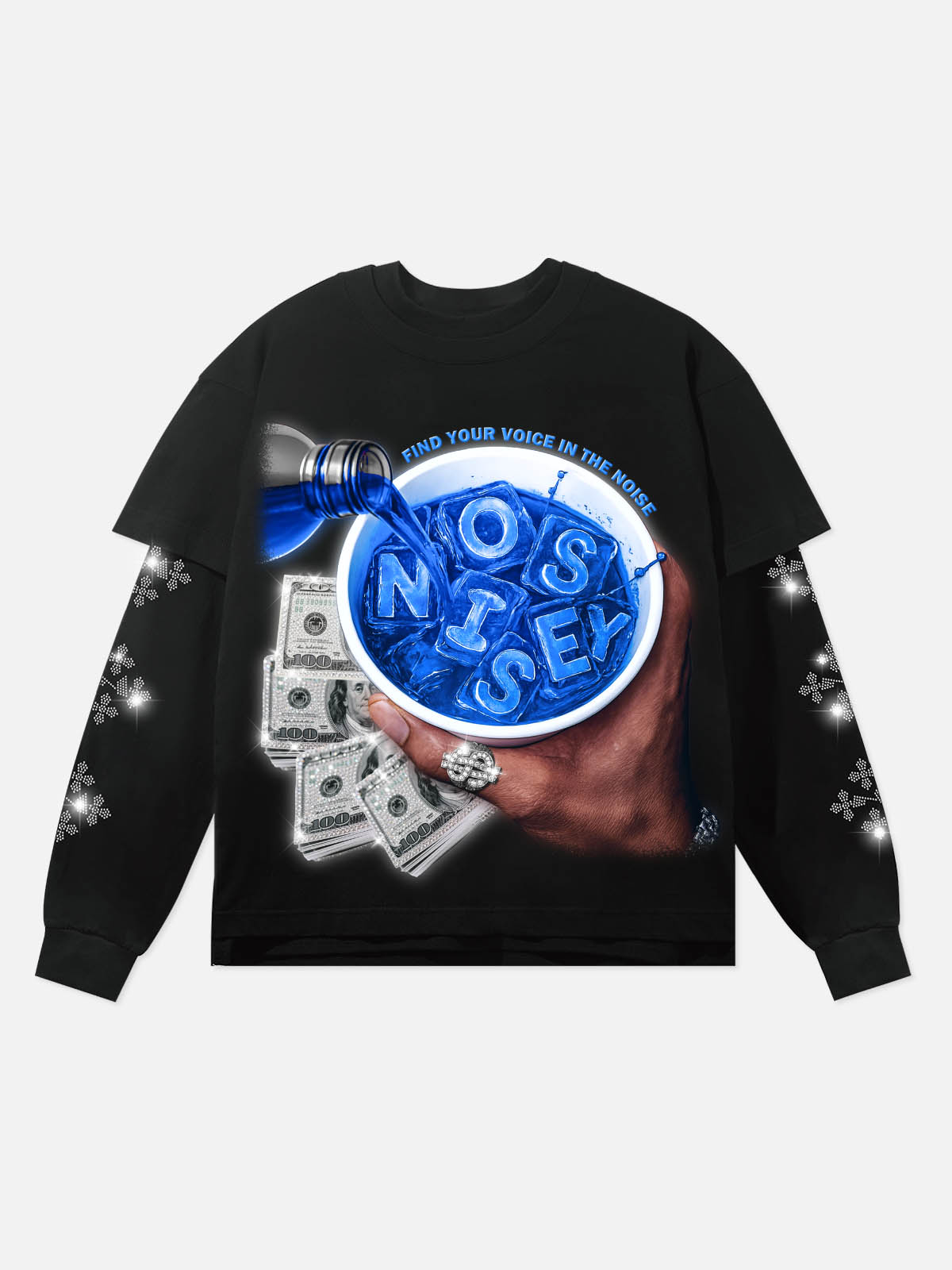 "Cheers to Money" Printed Two-Piece Long-Sleeve T-Shirt