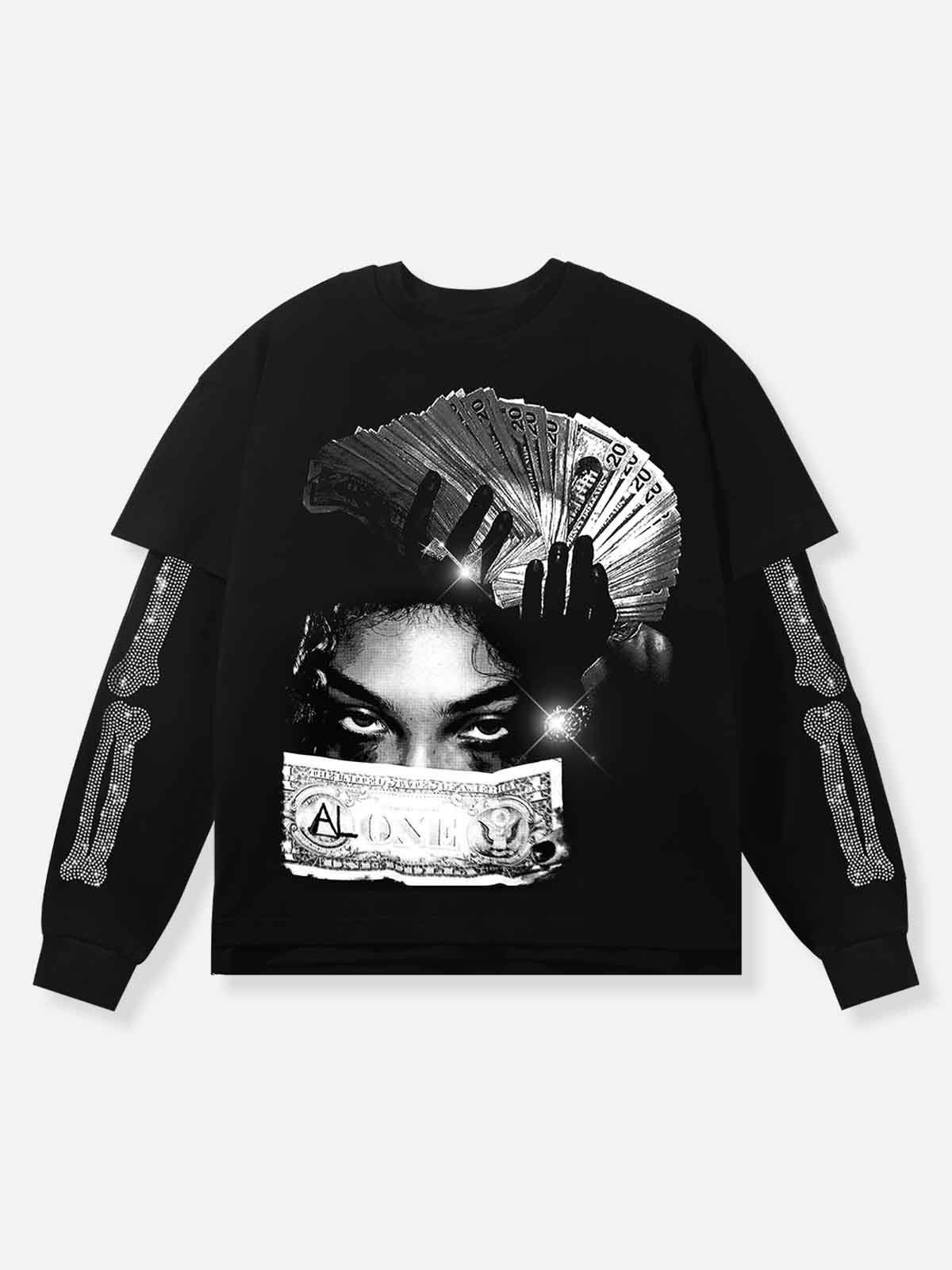 Money World Skull Print Long Sleeve Set