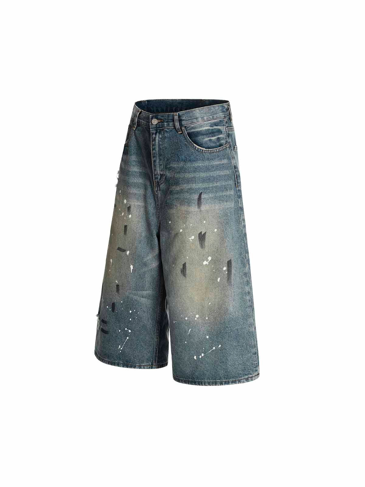 Vintage Distressed Design Straight-Leg Capri Jeans