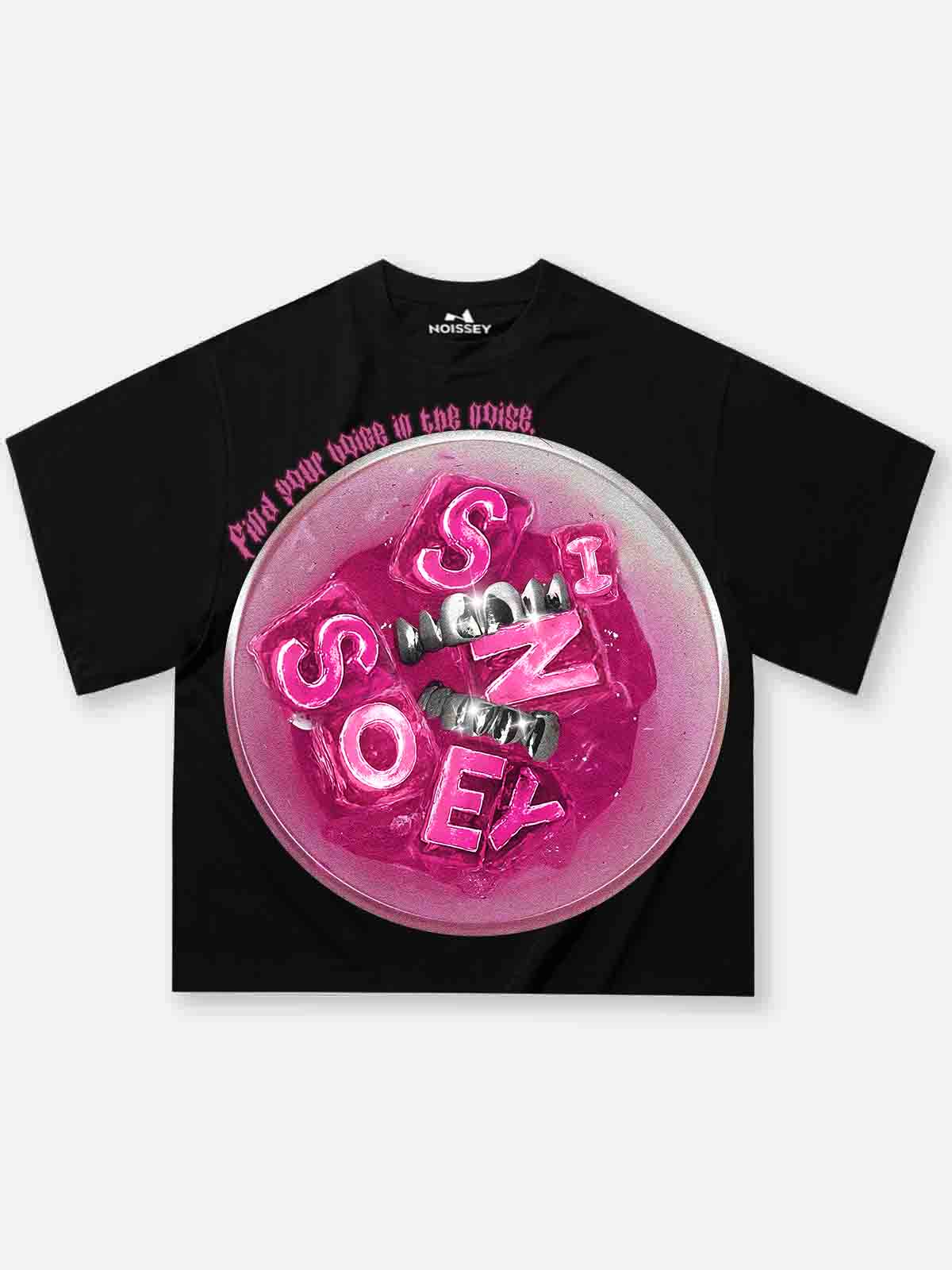 Boxy Oversized T-shirt with Pink Icy Drink Print